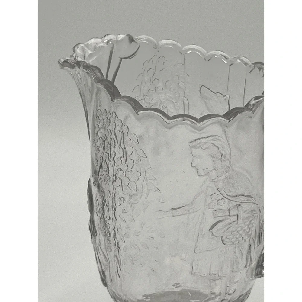 Vintage Little Red Riding Hood Clear Glass Pitcher Embossed Fairytale Creamer